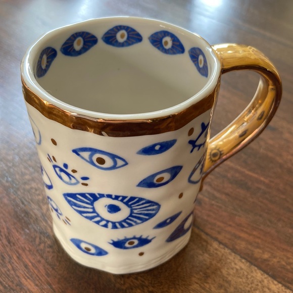 Anthropologie Kitchen Anthropologie Mug Evil Eye Glazed Blue Wgold